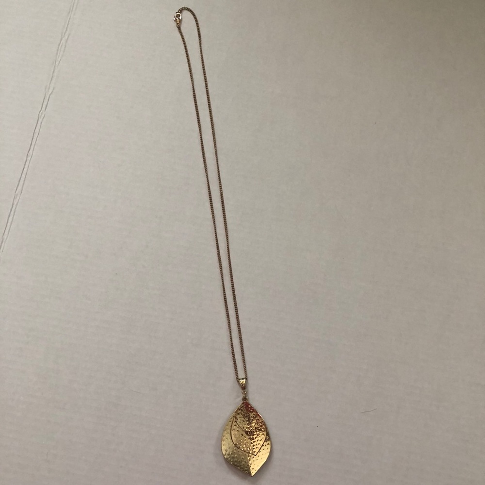 Gold Color Long Necklace with Leaf Pendants